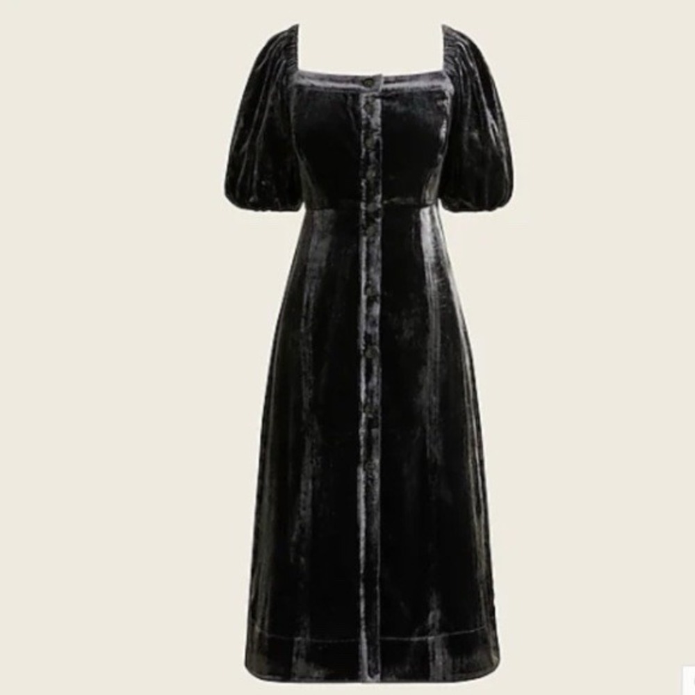 J Crew Puff-Sleeve Velvet Dress‎ Button Down Dark Gray NWT Size 4